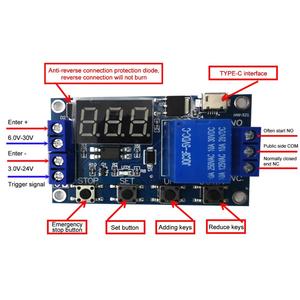5V Type-C Micro USB Time <strong>Delay</strong> Relay Module 4 Button 3 Digit Digital Tube LED Digital <strong>Delay</strong> Relay Trigger Timer Control Switch - Product Image 3
