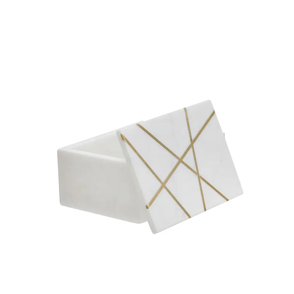 Popüler ahşap mermer kutu orta boy kare şekilli el sanatları kapaklı beyaz mermer kutusu için en iyi hediyeler ambalaj kullanımı
