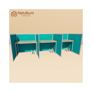 Modern Collaborative Workspace <strong>Computer</strong> <strong>Table</strong> <strong>for</strong> 3 People Plywood Material with HPL Iron Legs &amp; Mobile CPU Aluminium Partition - Product Image 4