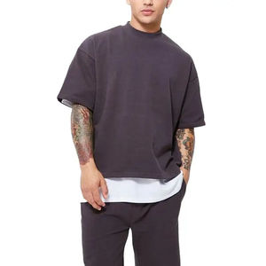 100% コットンメンズ特大アスレチックTシャツ通気性ルースフィットプラスサイズビッグトールカスタムロゴデジタル印刷ソリッドパターン - Product Image 1