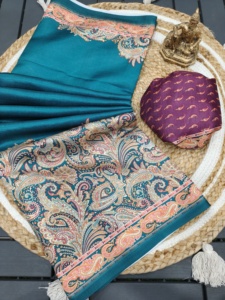 纯软Pashmina真丝纱丽披肩优雅美丽手工印花平纹婚姻特殊功能印度
