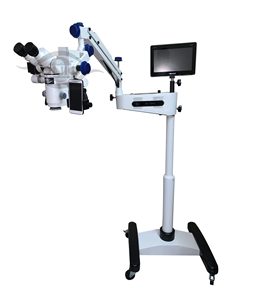 MICROSCOPIO QUIRÚRGICO DENTAL BASCULANTE SOPORTE PISO 5 PASOS CON DIVISOR DE HAZ...