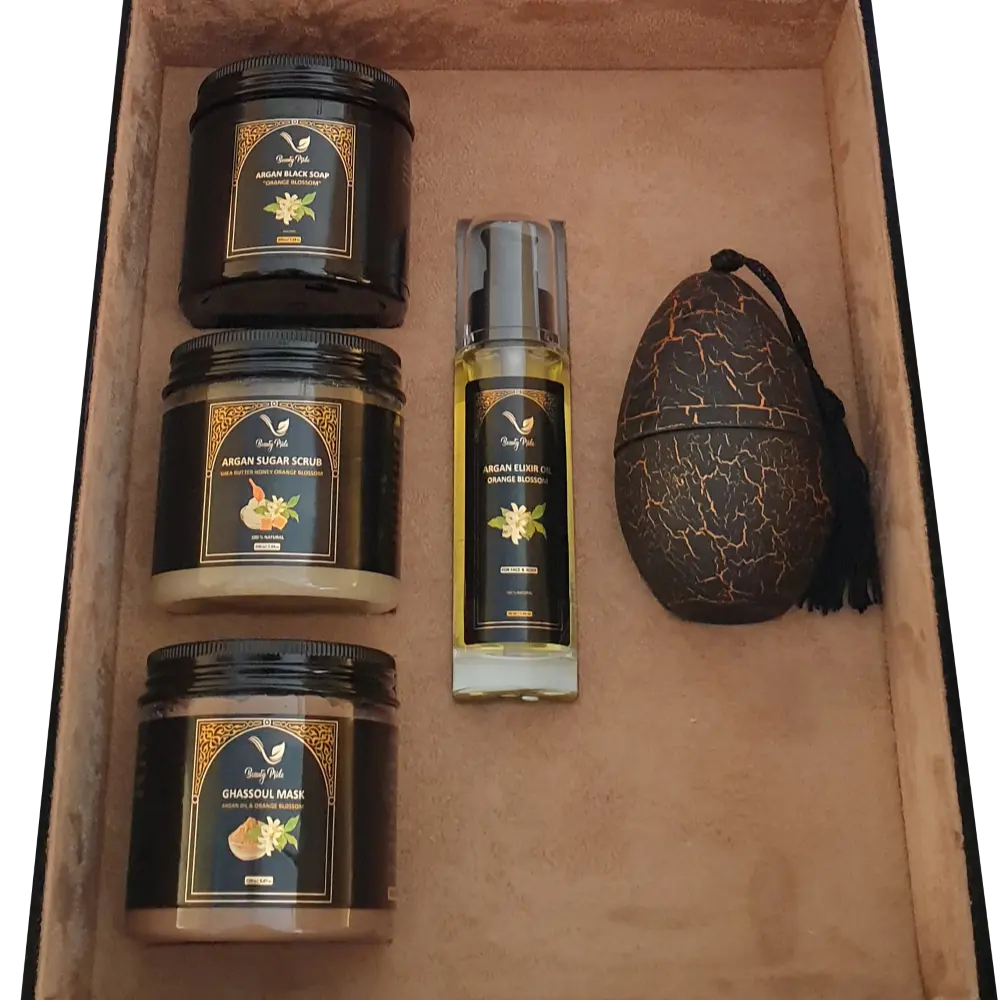 Commercio all'ingrosso Argan oill & Orange Blossom Kit per la cura della pelle Set viso e corpo nutriente idratante profondo Set schiarente e sbiancante