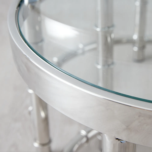 Mesas nido modernas inspiradas en Bambú, tapa de vidrio con acabado cromado, mesas auxiliares apilables redondas para decoración de sala de estar u oficina - Product Image 3