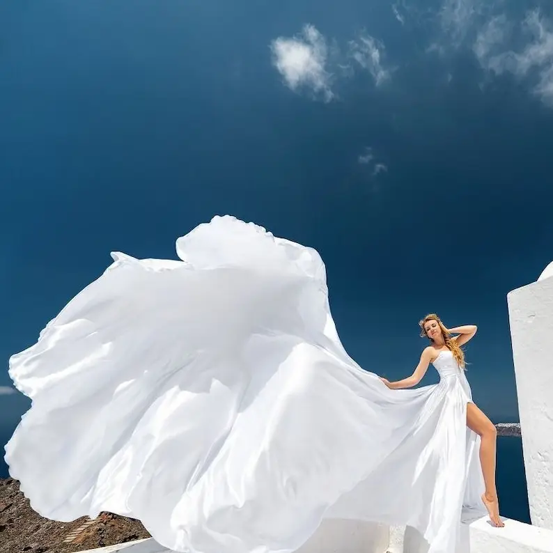 Korse uçan düğün elbisesi uzun zarif Photoshoots nişan ve doğum günleri için mükemmel