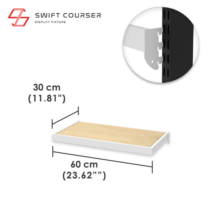 Bracket (White) + Wood Shelf (Light Brown)