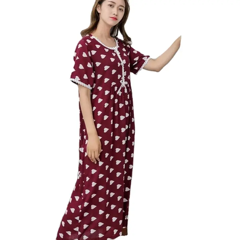 女性の新しいスタイルのコットンハーフスリーブドットナイトウェア女性のパジャマ家庭服ドレッシングガウンプラスサイズナイトドレス