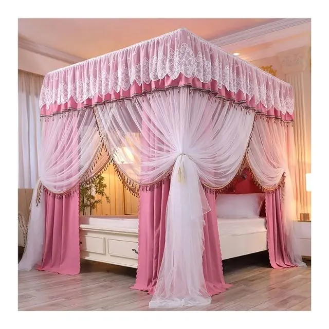 Fully Customizable Design Colour And Sizes Durable Fine Mesh 4 Corner Post Bed Canopy Hanging 210x190x240cm Bed Curtain Drape