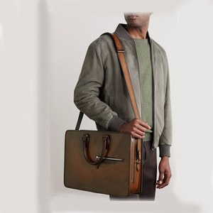 Unisex-Aktentasche aus Leder mit Reisetasche aus Ziegenleder und tragbarer Notebook-Aktentasche für Männer und Frauen