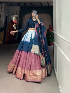 Zari dokuma iş bluz ile saf Chanderi ve Shibori baskı Rangoli ipek Lehenga choli