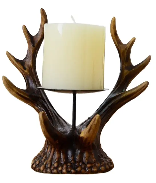 Antique Antlers Sculpture Candle Stand Decorative Polyresin Elk Horn Candle Holder Household Festival Ornament Craft Accessories