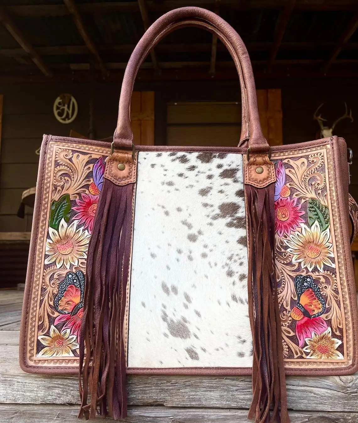 Bolso de mano occidental de piel de vaca American Darling Western, bolso de mano cruzado para ordenador portátil, Fabricante Mayorista