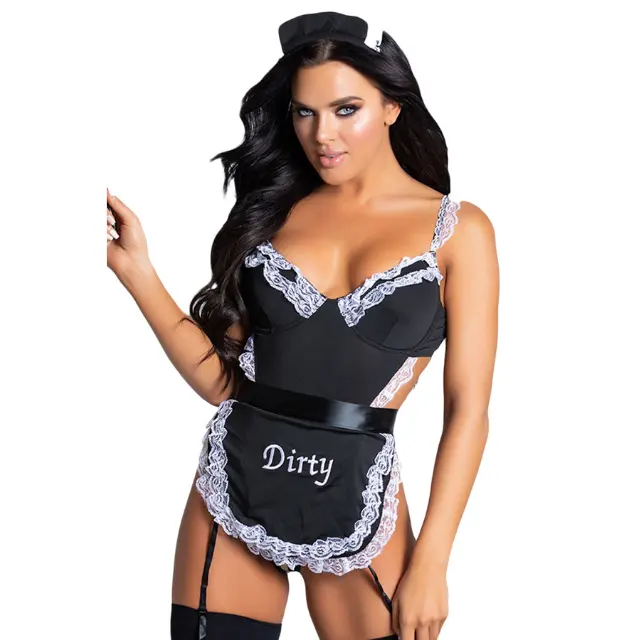 Costume érotique de femme de chambre fantaisie à bretelles spaghetti 2024 Nouveau produit OEM de haute qualité pour femmes Costume sexy pour femmes OEM 1019