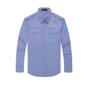Großhandel Sicherheits uniform Wachmann Uniform Benutzer definierte Weiß Blau Schwarz Hemd Unisex Uniform Mit Abzeichen Epaulet Hut Kappe
