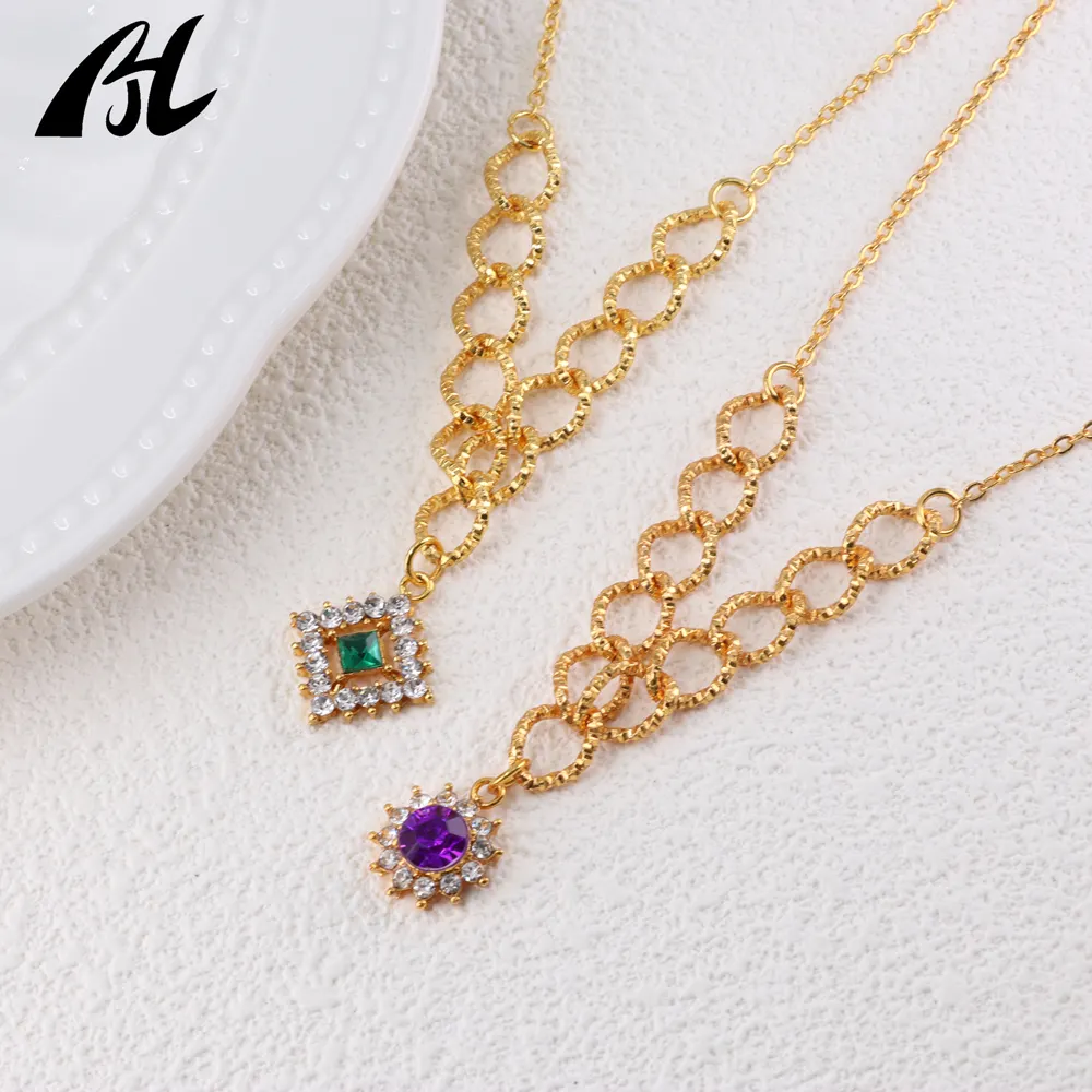 Proveedor de joyería de accesorios de moda, cadena de oro personalizada, estilo Vintage, collar de piedra cuadrado digno para mujer