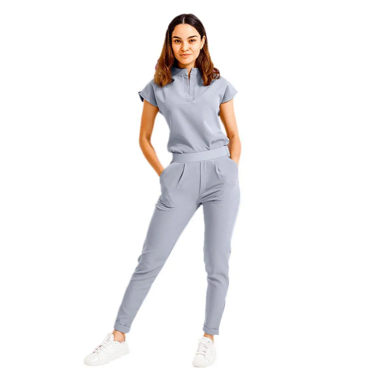 스크럽 유니폼 세트 간호사 디자인 반소매 여성 세련된 의료 스크럽 유니폼 세트 병원 OEM 맞춤형 로고