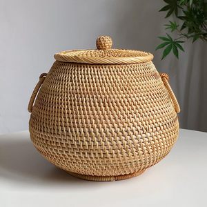 TienPhong手作り籐バスケット蓋カスタマイズ可能な卸売収納ビンオーガナイザーパンフルーツスナックティースナックナチュラルジャー