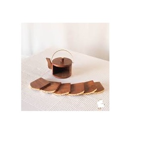 一套4个矩形茶杯垫，100% 天然木材，用于餐桌或家庭办公桌圆形图案垫或垫 - Product Image 2
