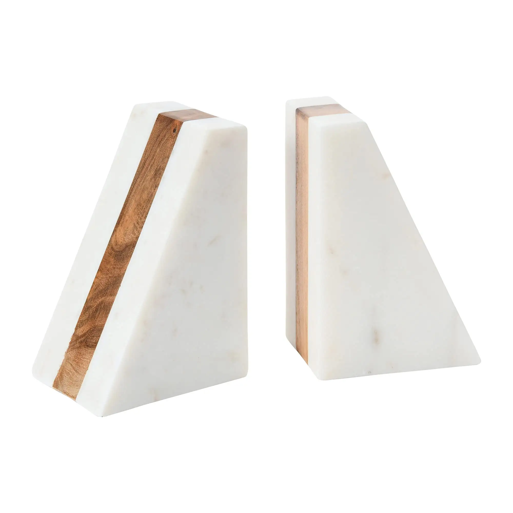 Marmor geometrische Buchenden mit Holz-Einsatz weiß einzigartiges dreieckiges Design Tisch Dekor Büroprodukte Schreibtisch-Organisator