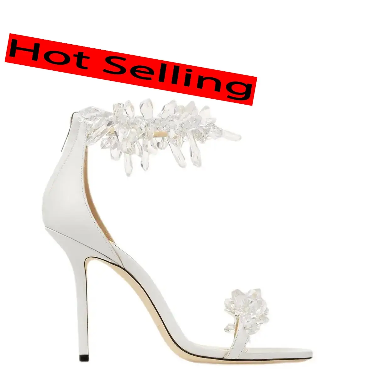 ホット販売ラインストーン薄いヒールハイヒールサンダル女性の高級ハイヒールの靴夏の女性のための白い女性の靴