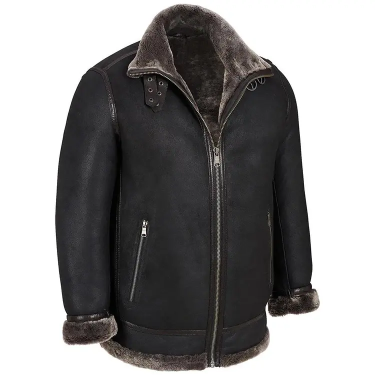 Sheepskin Shearling Aviator Fur Bomber Coat Leather Jacket Men Flight Warm Filling Winter Wear Coat Jacket for Sale