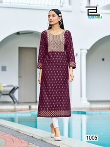 Fancy Rayon 14KGホイルプリントKurtisザリ刺繍シーケンス & スレッド作品インド & パキスタン服 - Product Image 5