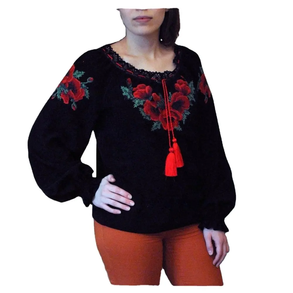 Blusa Bohemia bordada de tejido suave, cómoda