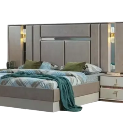 ベージュのベッドルーム家具高級ベッドデザイナーベッドサイドテーブル家具