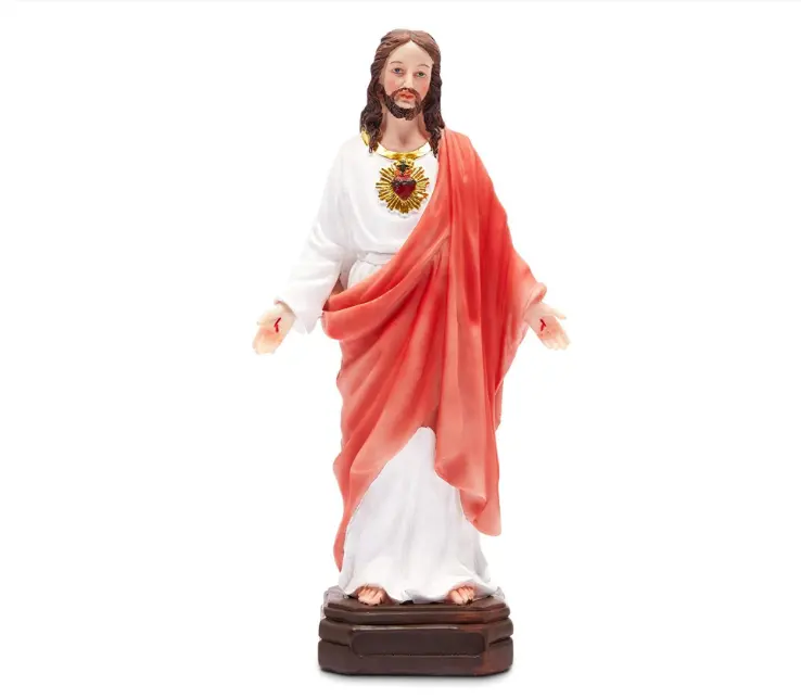 Estatuilla de resina de colores para decoración religiosa, estatua del corazón sagrado de Jesús, de 12 pulgadas
