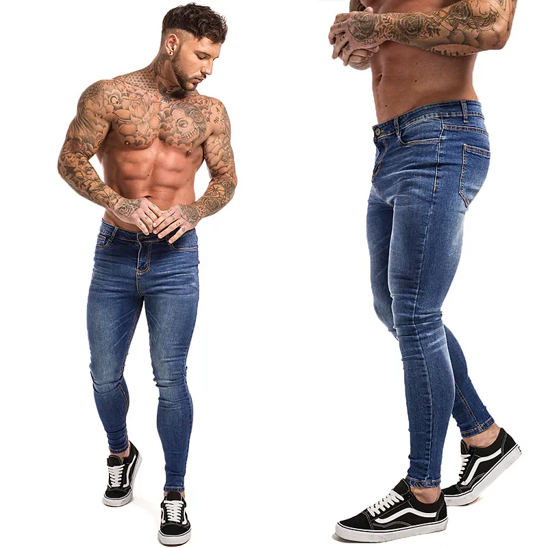 Pantalon bleu élastique skinny denim pantalon juniors mode déchiré Jeans pour hommes