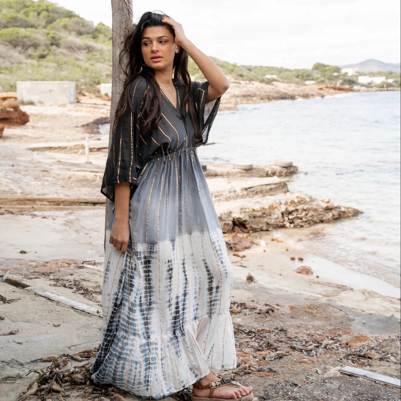 Collection d'arrivée Hippy vibes de 2024 longue robe longue styliste élégante Tie Dye rayonne lurex Maxi Batik