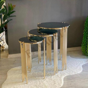 Foshan odası mobilya küçük daire temperli cam üst minimalist İskandinav altın yuvalama yan masa villa için 3 set - Product Image 3