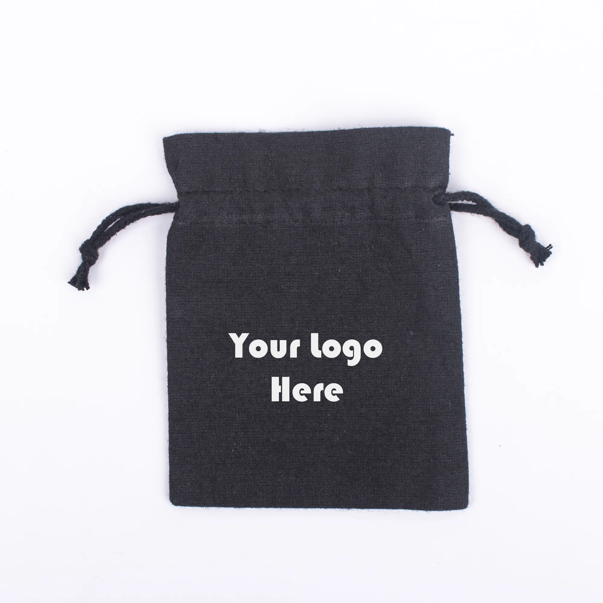 Personalizar personalizado Logotipo Preto Drawstring Algodão Jóias Organizador Handmade Embalagem Bag Wedding Gift Pouch Atacado