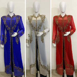 2025 son fantezi ağır ipek Kaftan/Abaya elbise güzel uzun tarzı parti giyim el nakışı kristal cam boncuk hint - Product Image 6