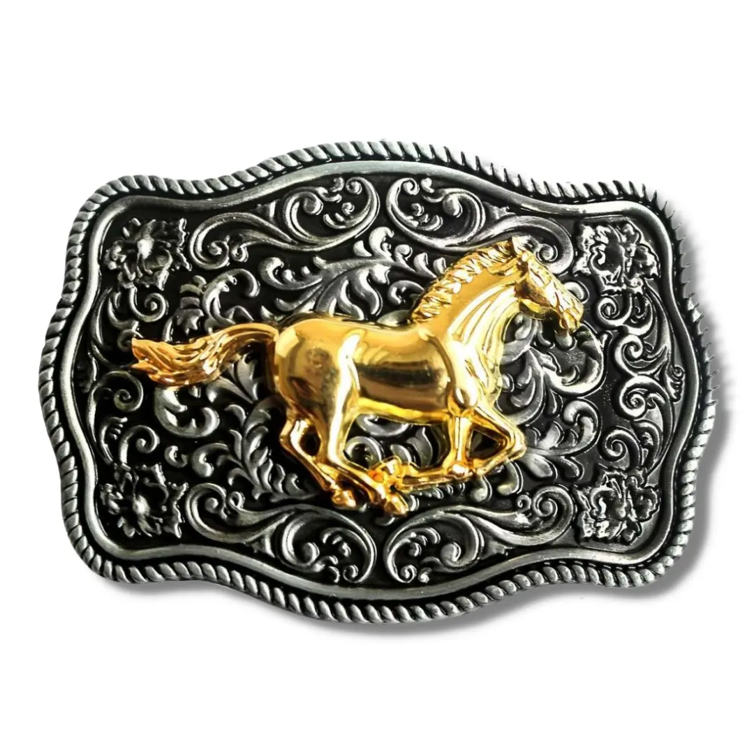 Venta al por mayor de Metal vaquero dos tono de oro de aleación de Zinc de hebillas de cinturón para hombre moda hebilla de cinturón