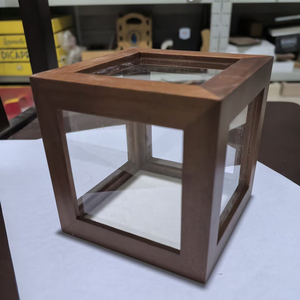 Caja de exhibición de vidrio de 6 caras Cubo de madera con paredes transparentes Caja de almacenamiento cuadrada Marco de madera apilable Vitrina de tamaño personalizado - Product Image 5