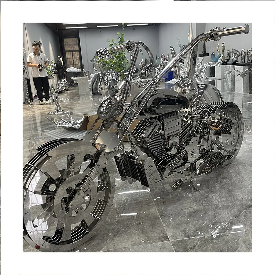 Iç dekor çağdaş modern metal sanat özel paslanmaz çelik motosiklet heykel oturma odası süs tasarım
