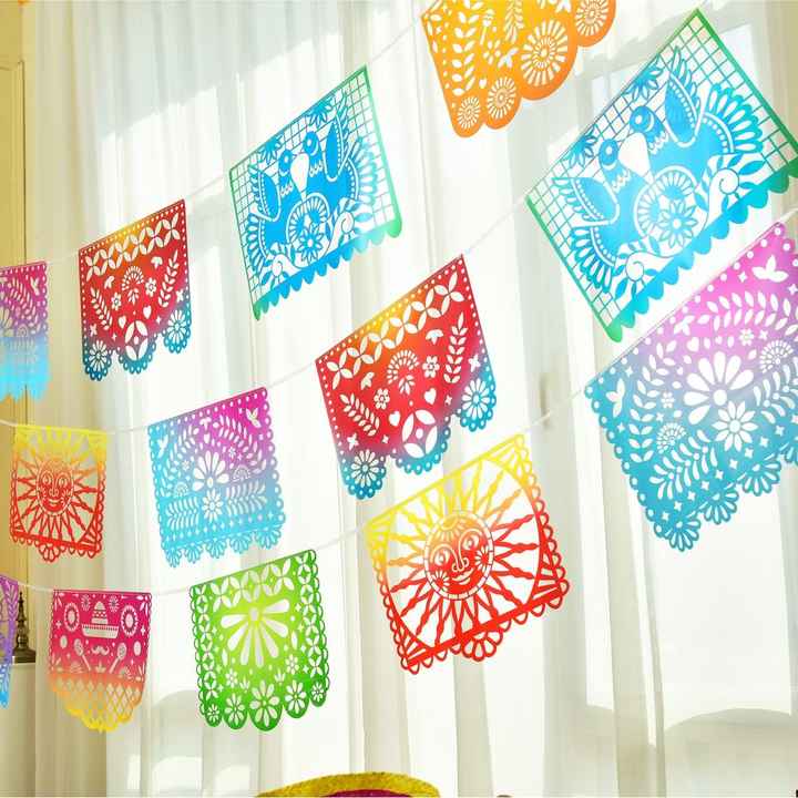 Mexican Fiesta Hanging Banners Flags Mexicano Large Plastic Papel Picado Banner for Party Decorations Supplies