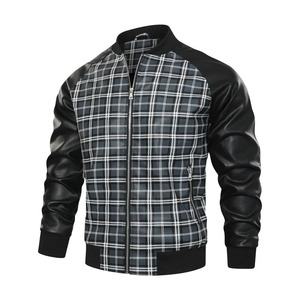 Erkek DERİ CEKETLER ilkbahar ve sonbahar orijinal PU kafes motosiklet uzun ceket yarış ceketi yüksek streetwear erkek giyim