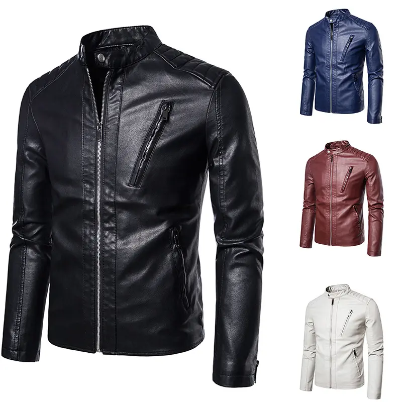 Men's jacket high quality winter leather jacket for men Slim Fit Stand Collar PU Motorbike