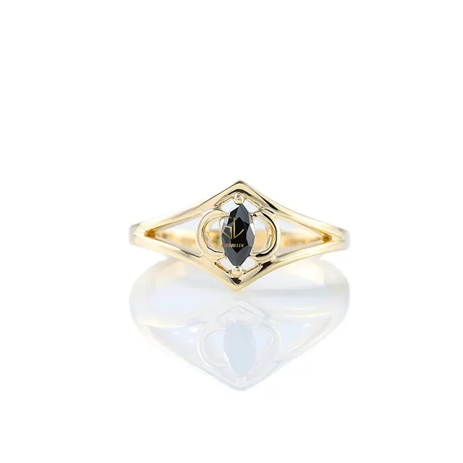 Nuovo arrivo Vintage due luna nero Marquise taglio Moissanite diamante anello di fidanzamento accatastamento fatto a mano dichiarazione anello d'argento 925