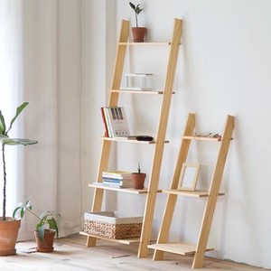 家の装飾、保管、および本または植物の表示のための4つの層が付いている固体木のはしご棚 - Product Image 2