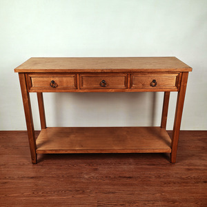 โต๊ะคอนโซลไม้แข็งสีน้ำตาลเข้มพร้อมลิ้นชักเก็บของ3ช่องตู้ห้องโถงแบบวินเทจสำหรับห้องนั่งเล่นเฟอร์นิเจอร์โรงแรม - Product Image 2