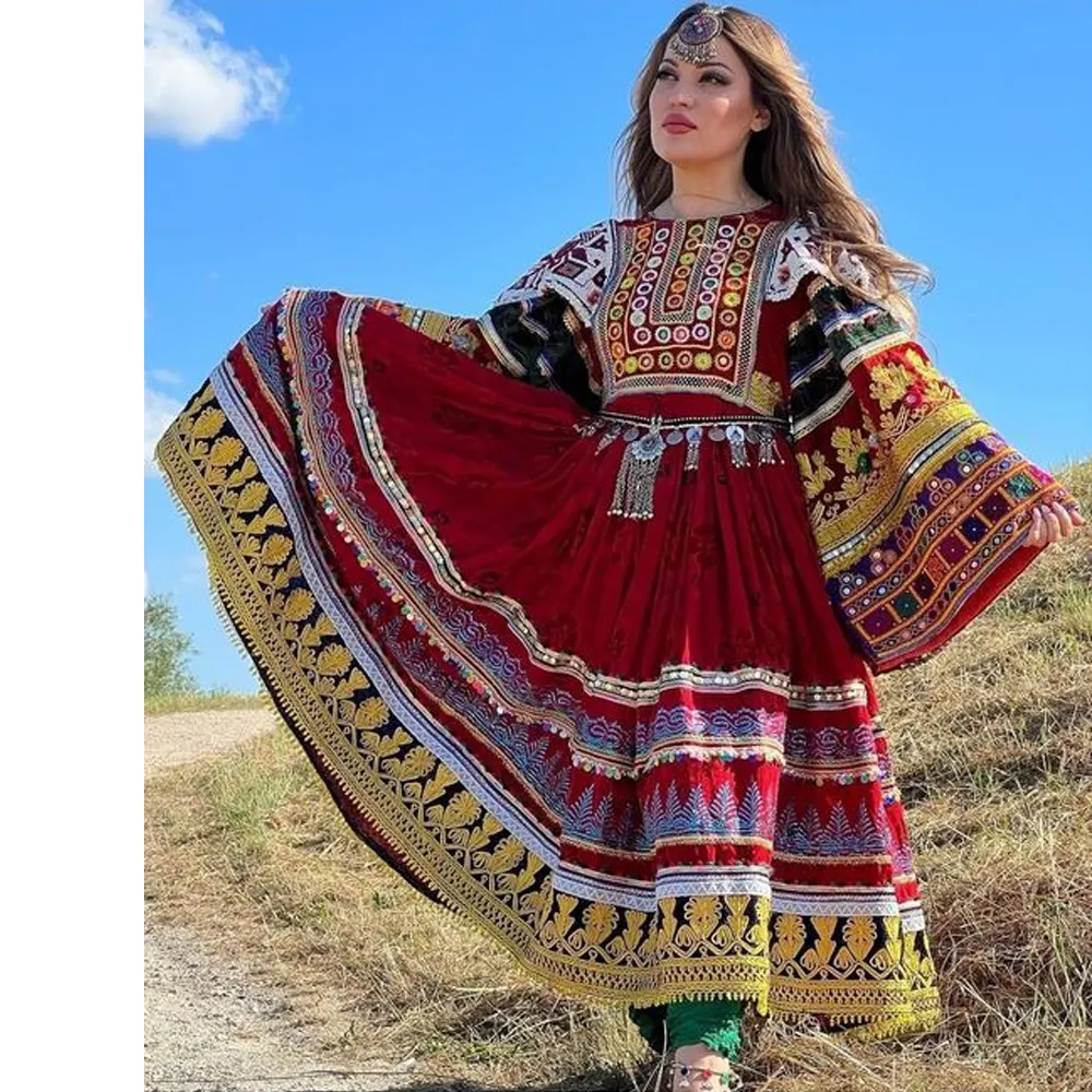 Afghan Kuchi Vestido De Noiva Roupas rosa e multicolorido kuchi casamento Vestido Tribal vestido afegão para as mulheres