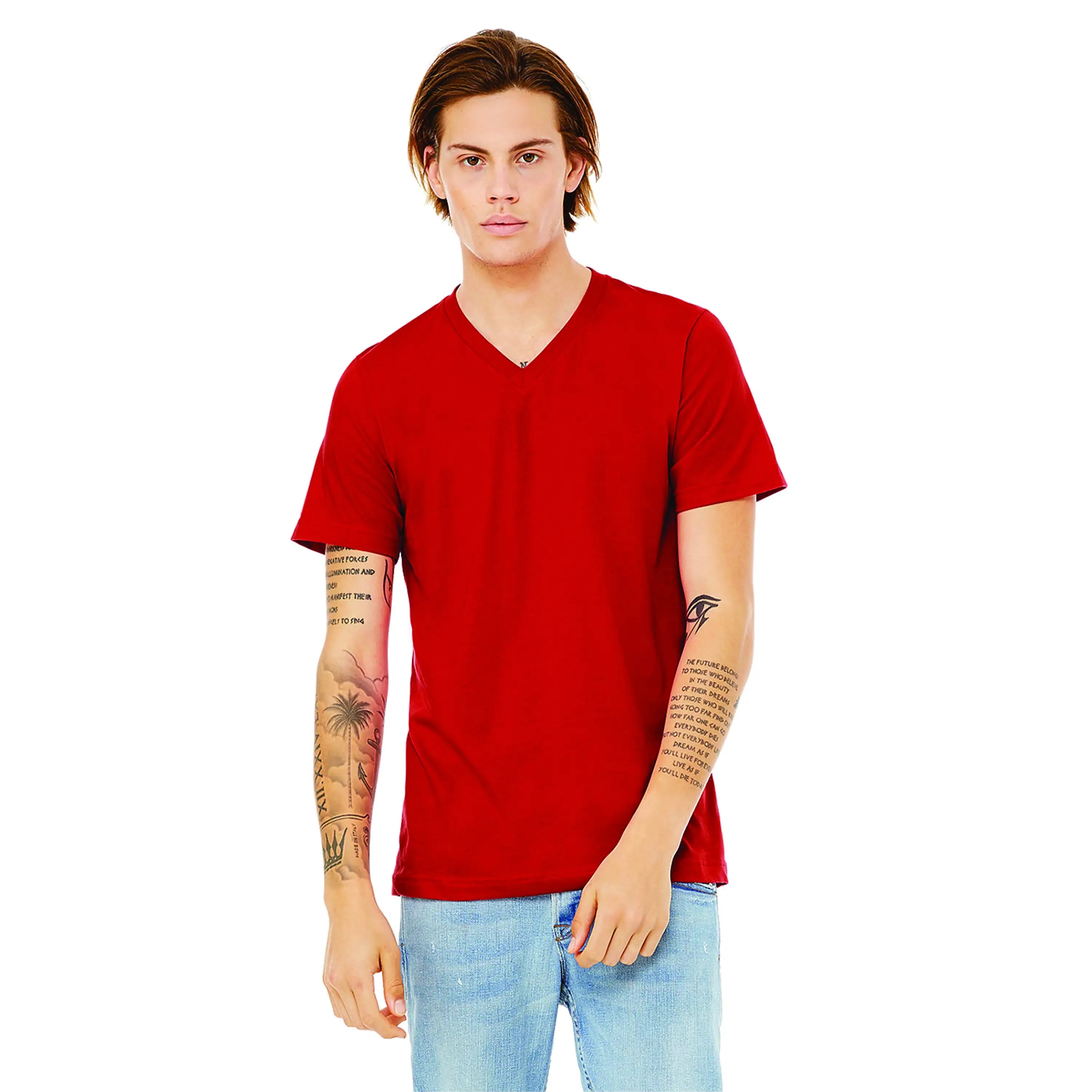 100% Airlume pettinato e Ring Spun Cotton 32 Single 4.2 oz Red Essential Unisex Jersey t-shirt manica corta con scollo a v