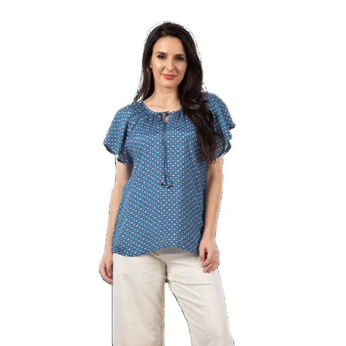 بلوزة نسائية وبلوزات أنيقة قميص موسلين فيسكوز بأكمام طويلة قميص بياقة قائمة مطبوع رقميًا بلوزة نسائية