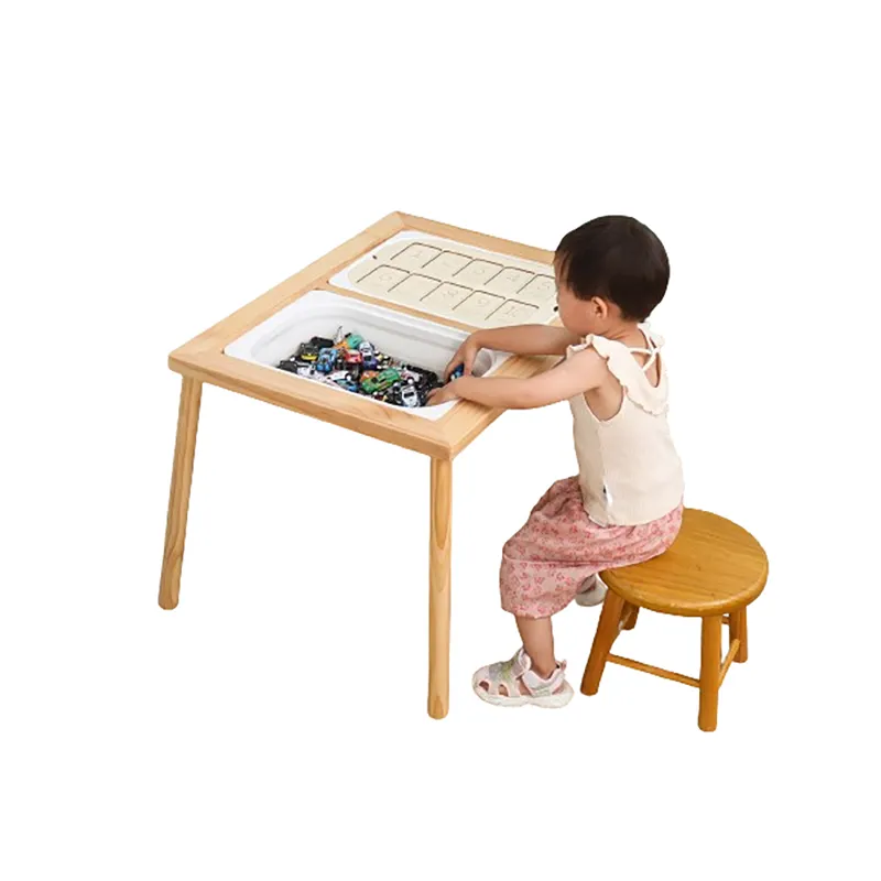 Multifunctional montessori indoor furniture preschool activity play and and water sensory table with bins
