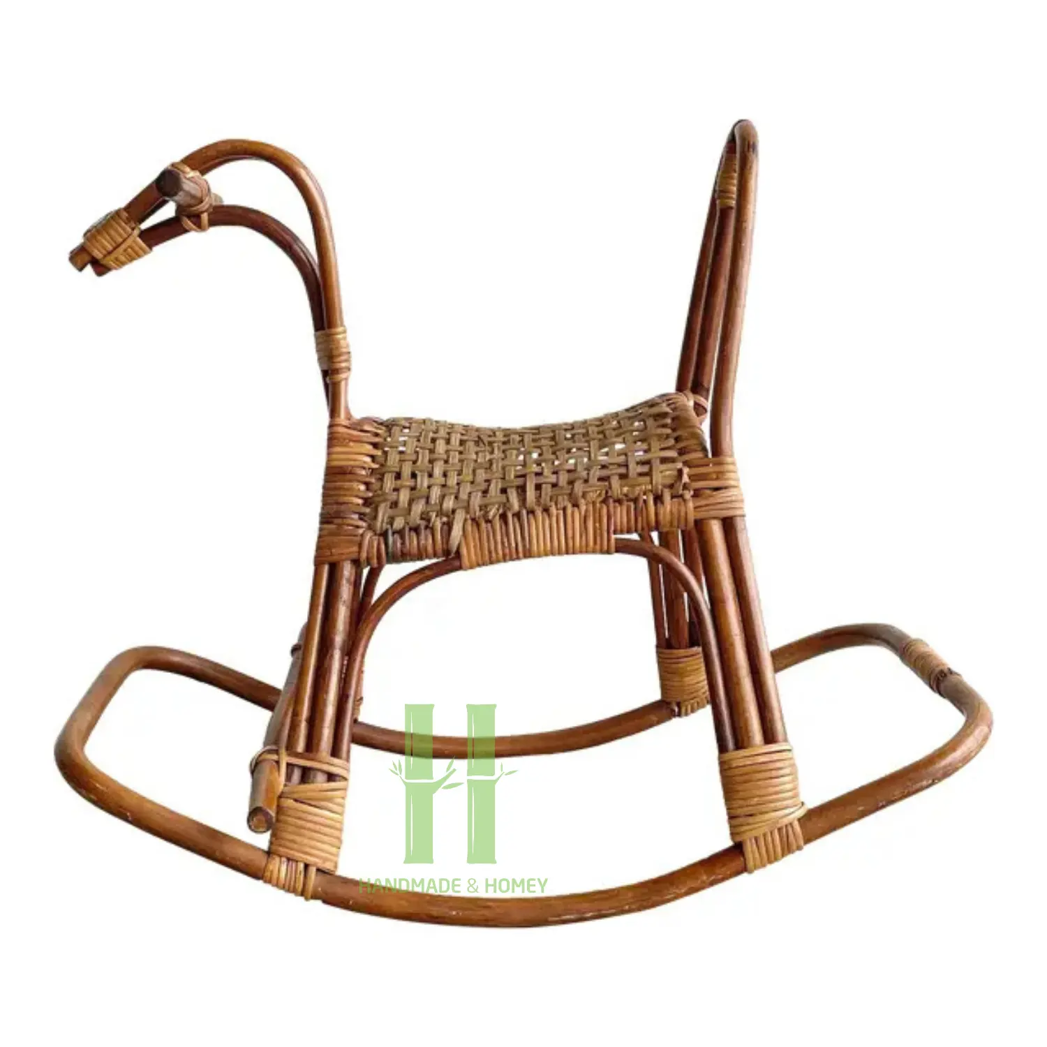 Cheval à bascule en rotin naturel HNH Chaise à bascule artisanale en osier pour enfants Cheval à bascule en rotin fait à la main OEM au Vietnam