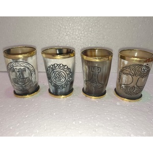 Antique Design Natural <strong>Horn</strong> Short Glass Handcrafted Carved Bear Drinking <strong>Horn</strong> <strong>Cup</strong> Export Quality From India - Product Image 1
