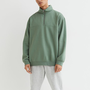 Oem Customizable Plain <strong>Gents</strong> Hoodies Polyester Cotton Men Jumper 14 Zip Pullover Green Blank Quarter Zip Sweatshirt - Product Image 2
